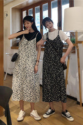 Sleeveless Dot Pattern Strappy Long Dress