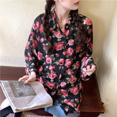 Rose Floral Elegant Retro Loose Blouse Shirt