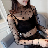 Stars Pattern See Through Transparent Shirt