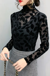 Elegante Hemden mit hohem Kragen und Blattmuster