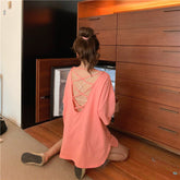 Cute Backless Sexy Loose O-Neck Shirt