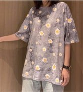 Loose Short Sleeve Small Daisy Pattern Shirt