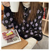 Floral Pattern Knitted Cozy Cardigan Sweater
