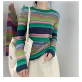 Loose Stretchy Striped Colors Sweater