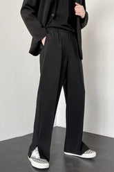 High Waist Loose Slit Leg Straight Long Pants
