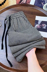 Elastic Waist Drawstring Plaid Pattern Long Pants