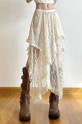 High Waist Vintage Lace Boho Asymmetrical Skirts