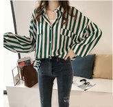 Long Sleeve Loose Striped Elegant Blouse Shirt