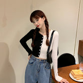 Half Colors Combination Slim Cardigan Sweater