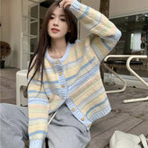 Long Sleeve Striped Mixed Colors Cardigan Sweater