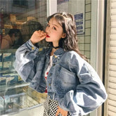 Casual Batwing Sleeve Style Cropped Denim Jacket
