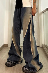 High Waist Personalized Zipper Design Washed Jeans Pants