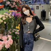 Sexy Long Sleeve Two Style Combination Cropped Shirt