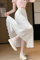 High Waist Floral Ruffles Sweet Long Skirts