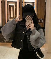 Casual Denim Knitted Combination Cropped Sweater