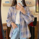 Loose Cute Pastel Colors Plaid Shirt