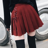 Front Lace Tie Pleated Mini Skirts