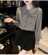 Long Sleeve Peter Pan Collar Elegant Plaid Shirt