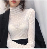 Sexy Long Sleeve Moon Pattern See Through Turtleneck Shirt