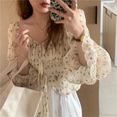 Loose Ruffle Florals Chiffon Sunscreen Blouse Shirt