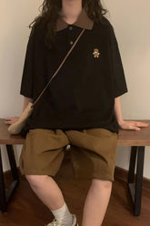 Short Sleeve Retro Pocket Embroidered Collar Shirts