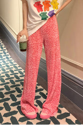 High Waist Pink Leopard Pattern Loose Pants