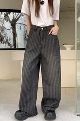 High Waist Loose Retro Black Striped Pants
