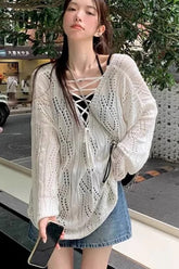 Long Sleeve Hollow Out Summer Shirt