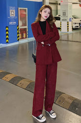 Lässiges Cord-Blazer-Mantel- und Hosen-Set