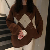 Loose Diamond Pattern Knitted Sweater