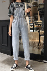 Loose Pocket Blue Denim Jumpsuits