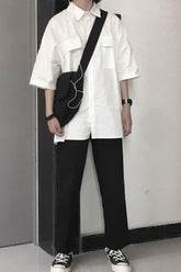 Short Sleeve Double Pockets Basic Blouse Shirts