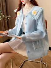 Loose Daisy Embroidered Peter Pan Collar Cardigan Sweater