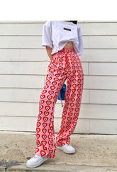 Heart Full Printed Long Straight Pink Pants