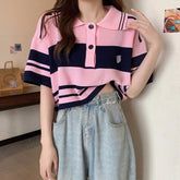 Loose Short Sleeve Striped Shirt