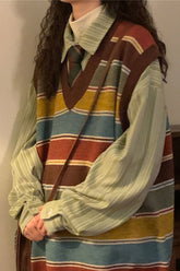 Retro gestrickter gestreifter ärmelloser Westenpullover