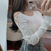 Long Sleeve Side Cropped Sexy Slim Shirt