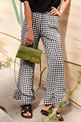 Loose Gingham Plaid Ruffled Length Pants