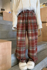 Vintage Wide Leg Plaid Long Warm Pants