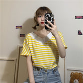 Striped Colors V Neck Loose Shirt