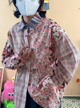 Long Sleeve Floral Paneled Combination Blouse Shirt