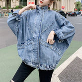 High Collar Loose Denim Jeans Jacket