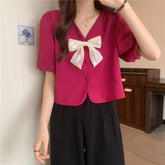 V-Neck Sweet Bow Kawaii Shirt