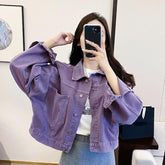 Casual Cropped Cute Colors Denim Jacket
