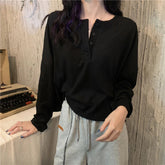 Long Sleeve Knitted Button Solid Shirts