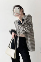 Long Sleeve Elegant Plaid Irregular Cropped Blazers