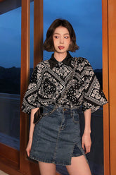 Vintage Black Art Pattern Loose Blouse Shirt