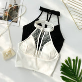 Sexy Neckholder-Crop-Tops mit V-Ausschnitt und Polsterung