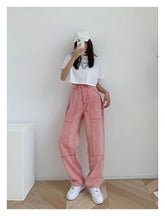 High Waist Loose Pink Jeans Pants