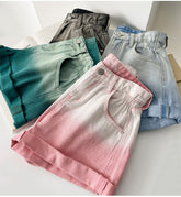 High Waist Elegant Gradient Denim Shorts Jeans